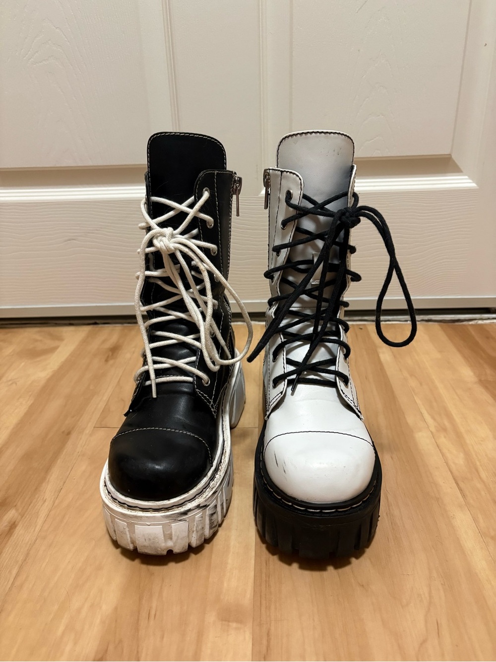 Dolls Kill Black & White Two-Tone Platform Lace-Up Boots